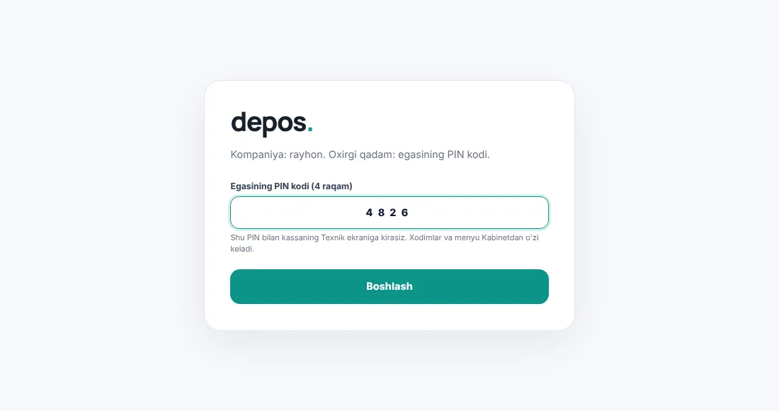 Server kompyuterida: faqat egasining PIN kodi